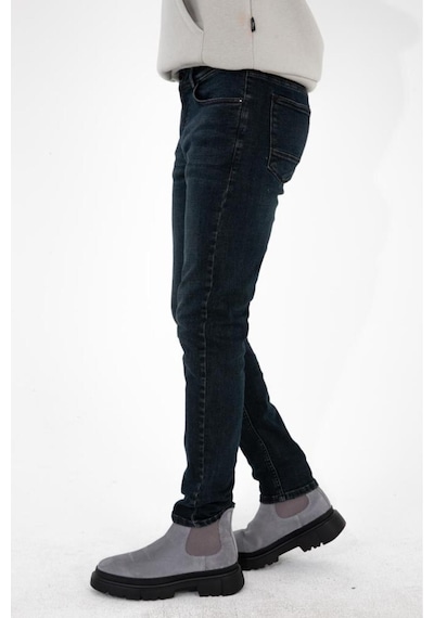 HLT Jeans Erkek Koyu Lacivert Slim Fit Likralı Jean Kot Pantolon İçi Hardal Hlthe001931