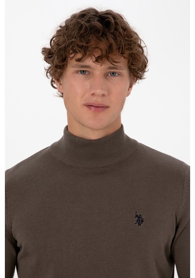 U.S. Polo Assn. Erkek Slim Fit Boğazlı Vizon Basic Kazak 50313712-VR052