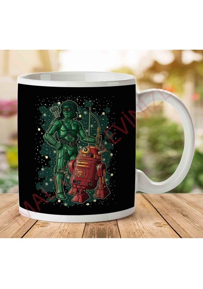 1-2051 Star Wars Flash R2d2 And Green Arrow C3po İki Tarafı Baskılı Kupa Bardak.jpg Çok Renkli