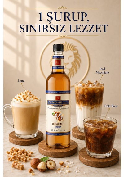 Simonelli Toffee Nut Karamelli Fındık Aromalı Kahve ve Kokteyl Şurubu 700 ML + Şurup Pompası - Latte Frappe Sıcak Soğuk Kahve ve Tatlı Şurubu