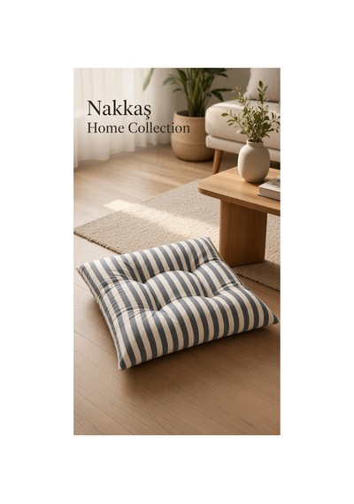 Geometrik Desenli Yer Minderi - 60x60 Cm Puf Oturma Minderi Pofuduk Balkon & Salon Minderi Gri-beyaz