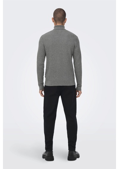 Only & Sons Onsphil Reg 12 Struc Roll Neck Knit Noos Erkek Gri Kazak - 22023202 Gri