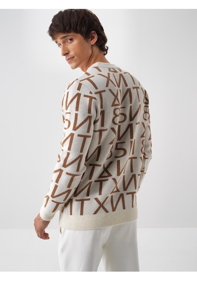 Xint Ekru Doğal Yün Dokulu Regular Fit Kazak 801816