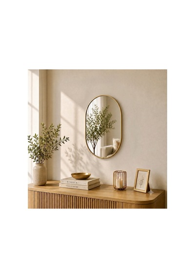 Gold Çerçeveli Dekoratif Duvar Aynası, 30 Cm, Gold Asma İpli Modern Salon Banyo Antre Makyaj Aynası Altın