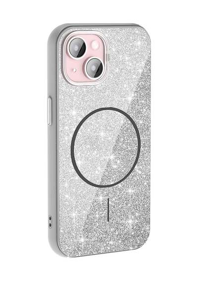 Noktaks - Apple Uyumlu iPhone 15 Plus - Kılıf Magsafe Şarj Özellikli Parlayan Simli Koruyucu Okso Kapak - Beyaz T35970 Beyaz