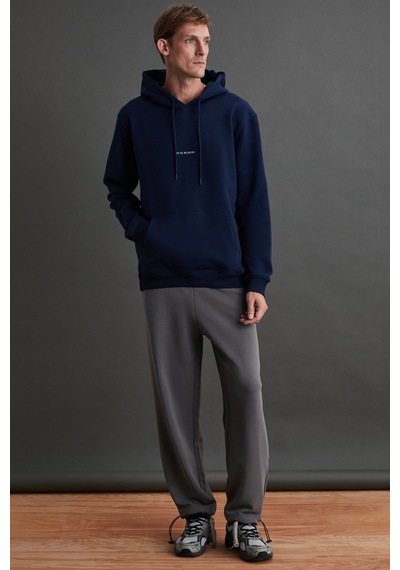 Grımelange Epıc Erkek Yumusaçık Kumaşlı Nakış Detaylı Kapüşonlu Kordonlu Regular Lacivert Sweatshirt