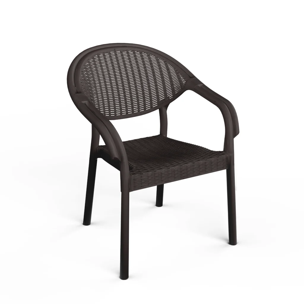 4 Adet Bambu Plastik Rattan Bahçe Balkon Teras Sandalyesi Gizli Metal Profil Ayaklı Kollu Sandalye Koyu Kahverengi