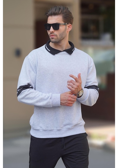 Madmext Karmelanj Polo Yaka Oversize Kolu Şeritli Erkek Sweatshirt 7048-karmelanj Karmelanj