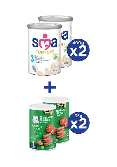 Sma Comfort 3 Devam Sütü 400 G 2 Adet + Gerber Organıc Buğday ve Yulaflı Atıştırmalık 35 G 2 Adet