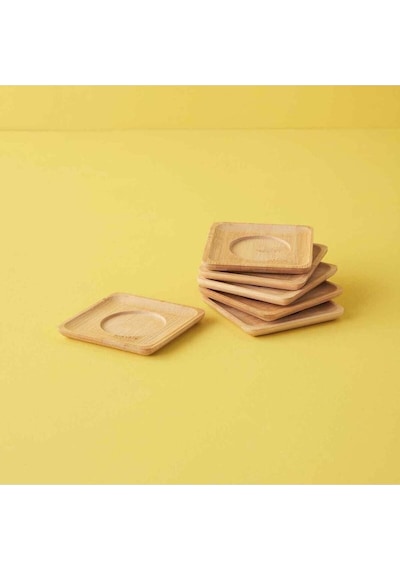 Bambu Lüx 6 Adet Kare Çay Tabağı 10,5cm Ahşap