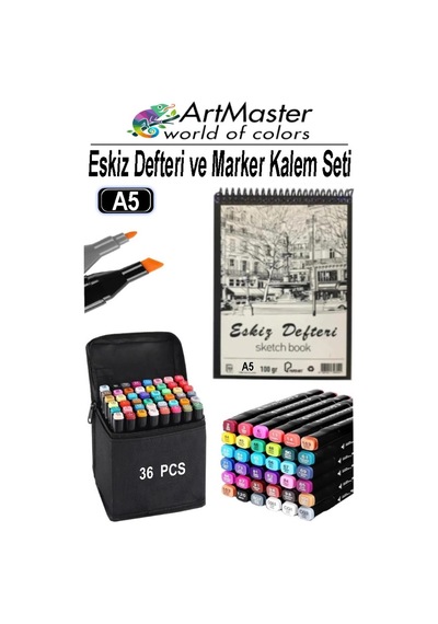A5 Eskiz Defteri 50 Yaprak 100 Gr 1 Adet 36 Renk Marker Kalem Çift Taraflı Touch Çift Uçlu Eskiz Defteri Boya Seti