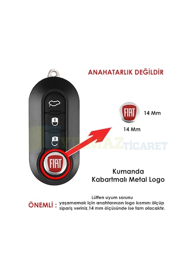 Fiat Kumanda Metal Alaşım Anahtarlık Logo Kabartmalı 3m Yüksek Kalite 14 MM Anahtarlık Değildir