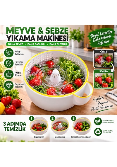 Meyve Sebze Yıkama Makinesi Açık Sarı