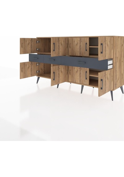 Kronos Konsol 5 Raflı 3 Çekmeceli 8 Kapaklı 176x59x99 Çam-çam/ant Çam-çam/antrasit