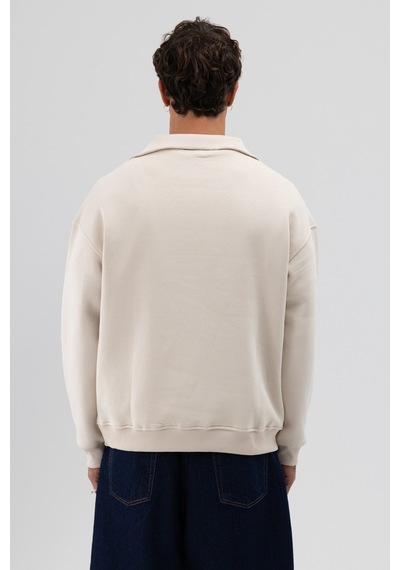 Vamos Basic Fermuarlı Dik Yaka Sweatshirt Taş