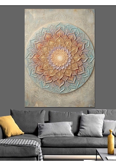 Kabartma Dokulu Mandala Duvar Sanatı Dekoratif Kanvas - Mdf Ahşap Tablo