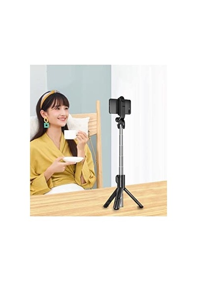 Else Nippon, Bluetooth Kumandalı Selfie Çubuğu - Monopod - Tripod Vlog Telefon Tutucu Siyah Standart