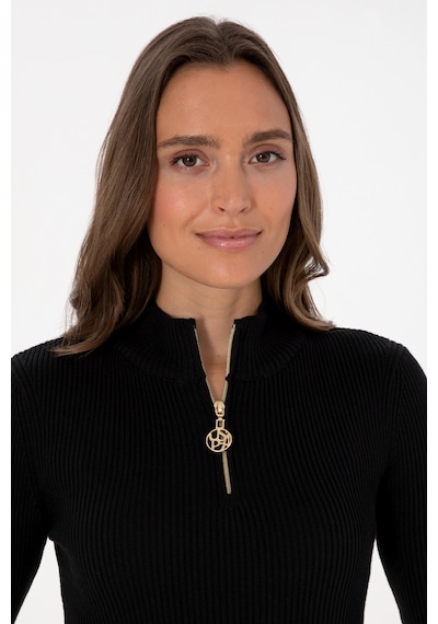 U.S. Polo Assn. Kadın Siyah V Yaka Fermuarlı Kazak 50316869-VR046