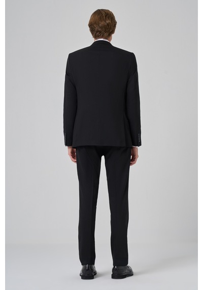 Morven Erkek Siyah Yünlü Slim Fit Mono Yaka Takım Elbise 25mc001045001 Siyah