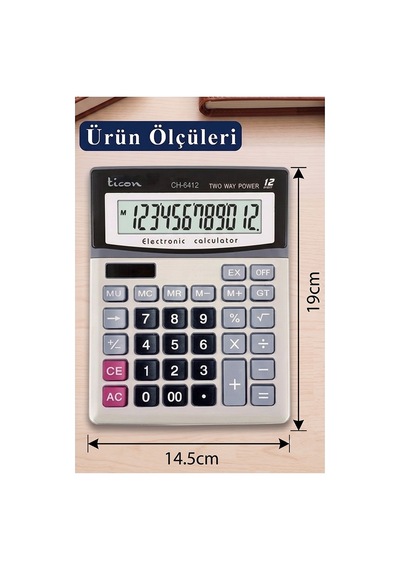 Hesap Makinesi Siyah Gri 14.5x19cm 1 Adet Ticon Ch-6412 12 Haneli Orta Boy Ofis Büro Masaüstü Hesap Makinası