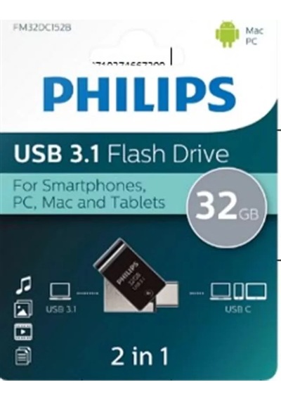 Sh Philips Fm32dc152b/00 32gb 2 In 1 Type-c/usb 3.1 Siyah Gri Usb Bellek Najmaddin