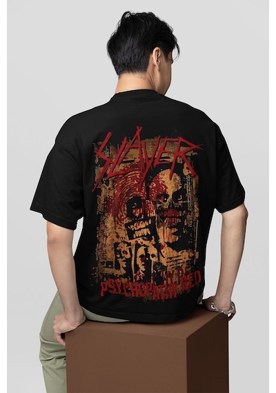 Tasarım Slayer Baskılı Unisex Oversize Tişört Siyah