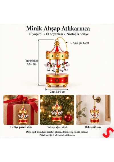 Altın Mini Atlıkarınca, 8,5 Cm X 3,5 Cm - 1 Adet