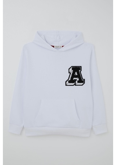 Breeze Erkek Çocuk Sweatshirt A Harfi Yazı Nakış Armalı 9-14 Yaş, Beyaz Beyaz