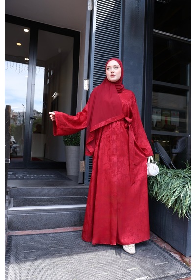 Şakika Kadın Sahar Luxe Abaya Ferace & Şal - Standart Beden & Farklı Boy Bordo
