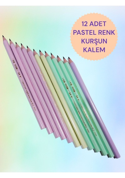 12 Adet Pastel Renk Kurşun Kalem Çok Renkli