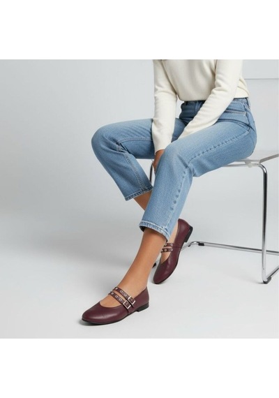 Ne&ve Shoes Bordo Deri Kadın Çift Kapsüllü Babet