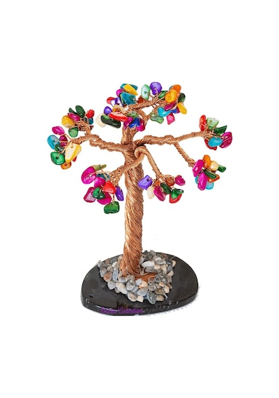 Gerçek Multicolor Sedef Doğal Taşı Ağaç - Akik Plakal