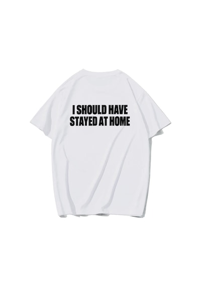 Brz Collectıon Brz Collection Unisex Oversize I Should Have Stayed At Home T-shirt Beyaz