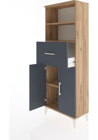 Arges Dolap 3 Raflı Tek Çekmeceli 2 Kapaklı 60x30x163 Çam-ant... Çam
