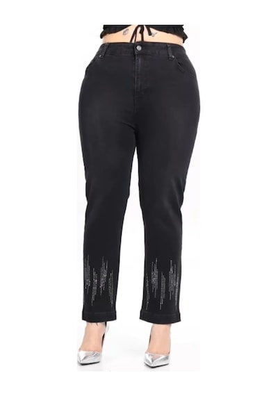 Petunya Butik Boru Paça Taş Detaylı Pantolon Siyah