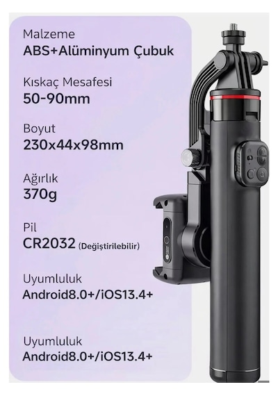 C22 Akıllı Yüz Takip Özellikli Kameralı Kumandalı Canlı Yayın Selfi Çubuğu Gimbal Tripod Siyah