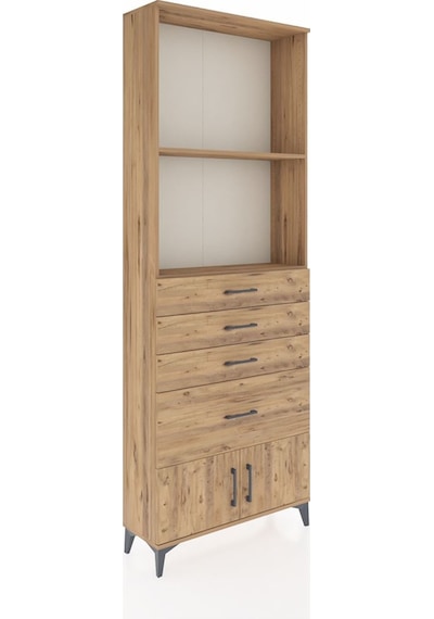 Arges Dolap 2 Raflı 4 Çekmeceli 2 Kapaklı 88x30x243 Çam-çam Çam