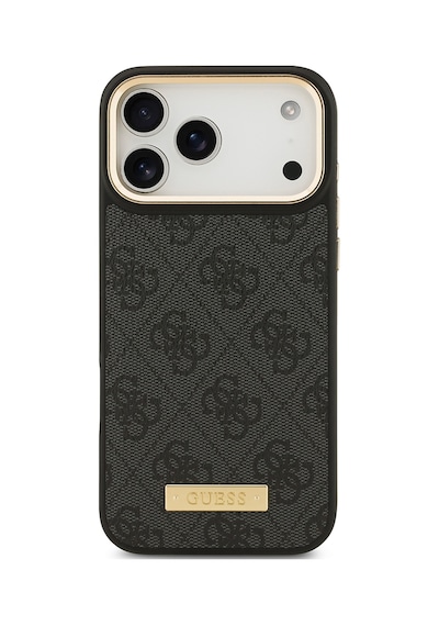 Apple Uyumlu iPhone 17 Pro Max Kılıf Guess Lisanslı M-safeli 4g Desenli Pu Metal Plaka Klasik Logolu Siyah Siyah