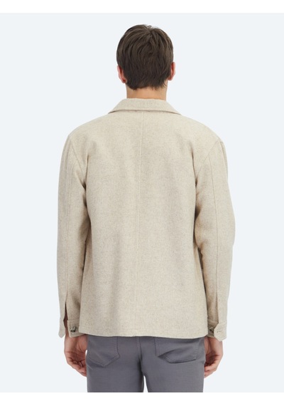 Kip Bej Oversize Fit Uzun Dokuma Yün Karışımlı Overshirt