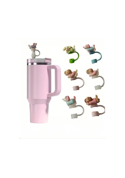 1 Adet Rastgele Gönderim Sevimli Köpek Figürlü Silikon Pipet Kapağı, İle Uyumlu Pipet Tıpası Pipet Başlığı