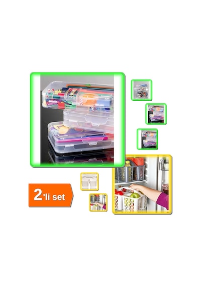 Dolap Organizer Kutusu 2 Katlı + Buzdolabı Düzenleyici Sepet 3 Bölmeli Gri - 2li Set Z5q5y7 Belirtilmemiş