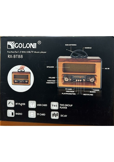 Golon Rx-bt88 Bluetooth Usb Nostaljik Şarjlı Radyo