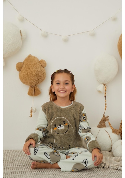 Kız Çocuk Welsoft Polar Pijama Takımı 42233 Haki