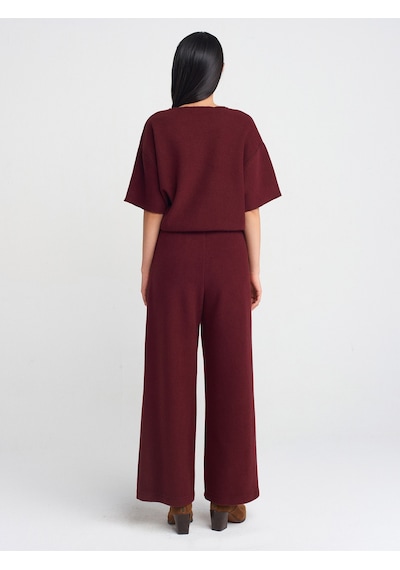 Dilvin 71833 Geniş Paça Fitilli Pantolon Bordo