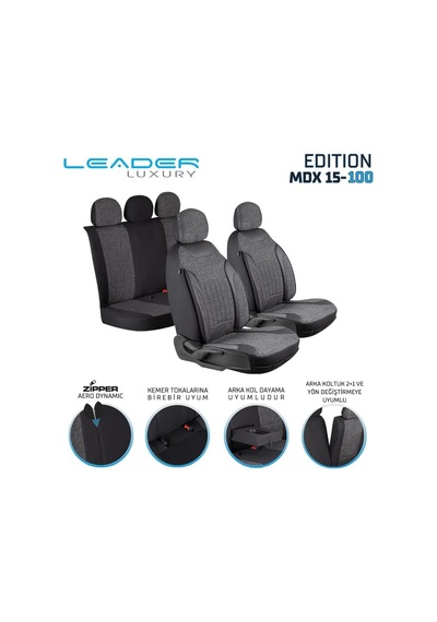 Citroen C5 Aircross İle Uyumlu Lüx Deri Detaylı Keten Oto Koltuk Kılıfı Ön Arka Takım Edition Serisi Siyah Genel