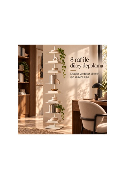 Axis 8 Raflı Metal Kitaplık Modern Tasarım Dikey Dekoratif Kitaplık Krem - 935176049 Krem