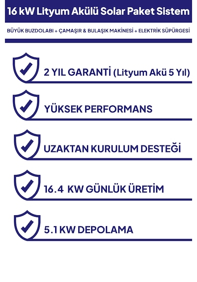 16 Kw Lityum Akülü Solar Güneş Enerjisi Sistemi