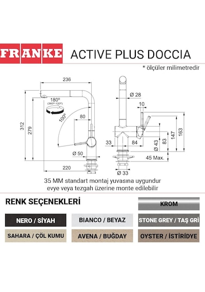 Franke Active Plus Doccia Mutfak Armatürü, Sahara, Çöl Rengi, Spiralli Başlık Kahverengi
