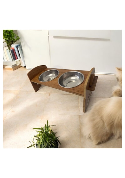 Ayarlanabilir Yükseklik Ahşap Kedi Köpek Mama Ve Su Kabı