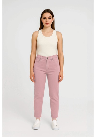 Kadın Paçası Püskül Detaylı Jean Pantolon Pembe